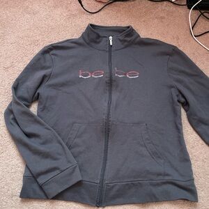 Bebe Charcoal Zip-Up Jacket with Logo
